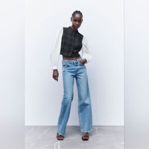 ZARA CONTRAST TEXTURE CHECK SHIRT -NWT SIZE M